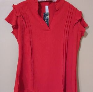 NWT Red Ruffled Women's Blouse